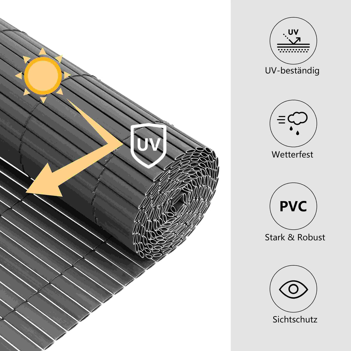 RIBELLI PVC Sichtschutzmatte Anthrazit für Balkon und Zaun – Ansicht 7