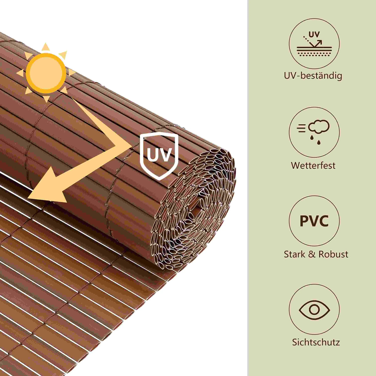RIBELLI PVC Sichtschutzmatte Braun für Balkon und Zaun – Ansicht 5