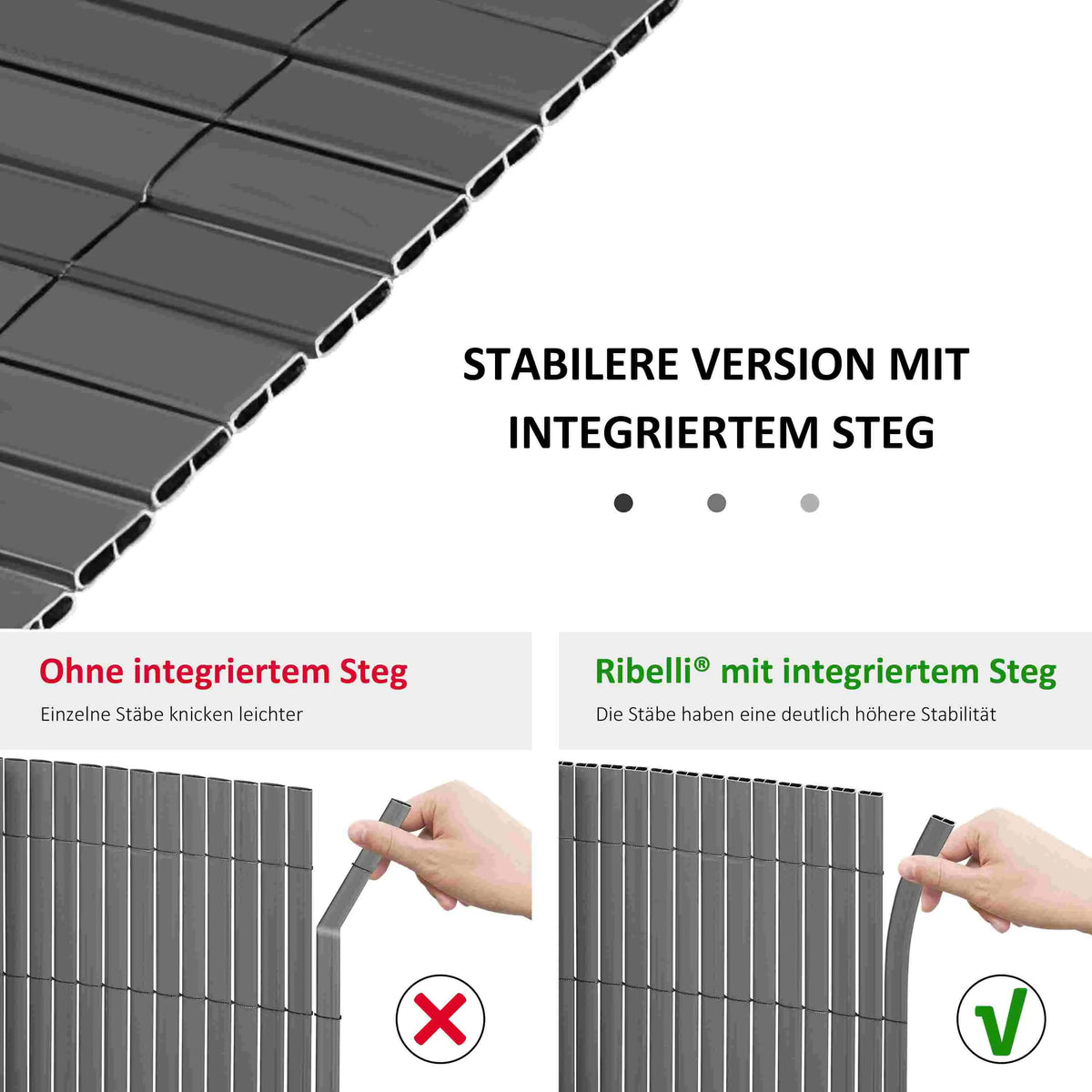 RIBELLI PVC Sichtschutzmatte mit Steg Anthrazit, extra stabil – Ansicht 7