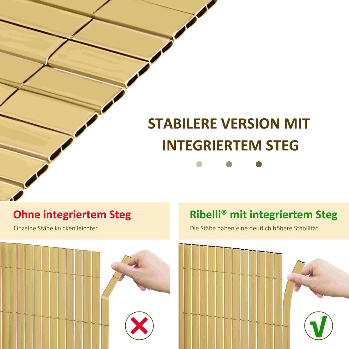 Ribelli® PVC Sichtschutzmatte mit Steg, extra stabil Sichtschutzzaun Sichtschutz Bambus Ribelli