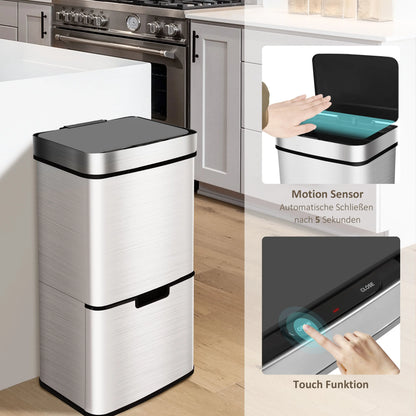 RIBELLI Mülleimer 4 Fächer mit Sensor, 72 l, Edelstahl – Ansicht 3