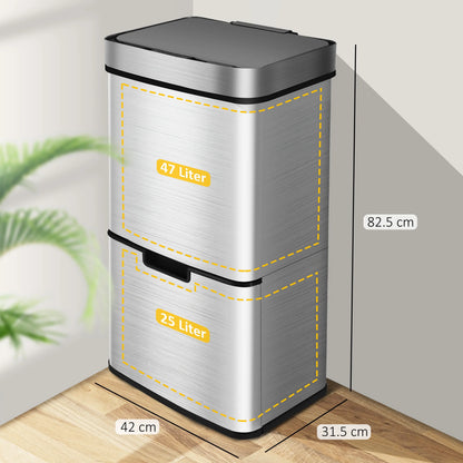 RIBELLI Mülleimer 4 Fächer mit Sensor, 72 l, Edelstahl – Ansicht 6