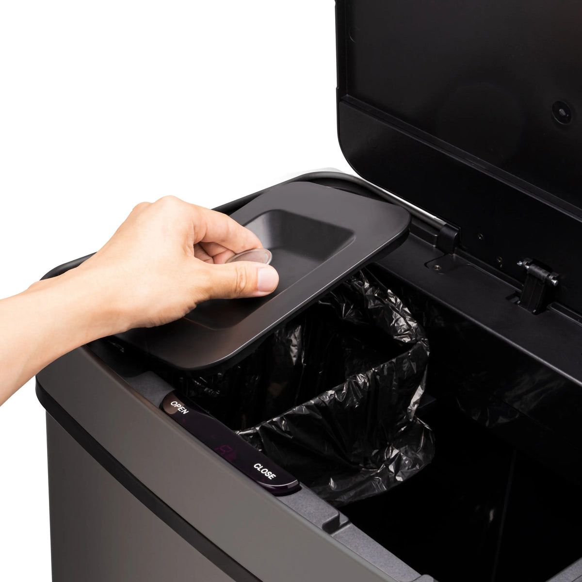 RIBELLI Mülleimer 4 Fächer mit Sensor, 72 l, Edelstahl – Ansicht 12