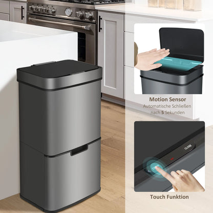 RIBELLI Mülleimer 4 Fächer mit Sensor, 72 l, Edelstahl – Ansicht 14
