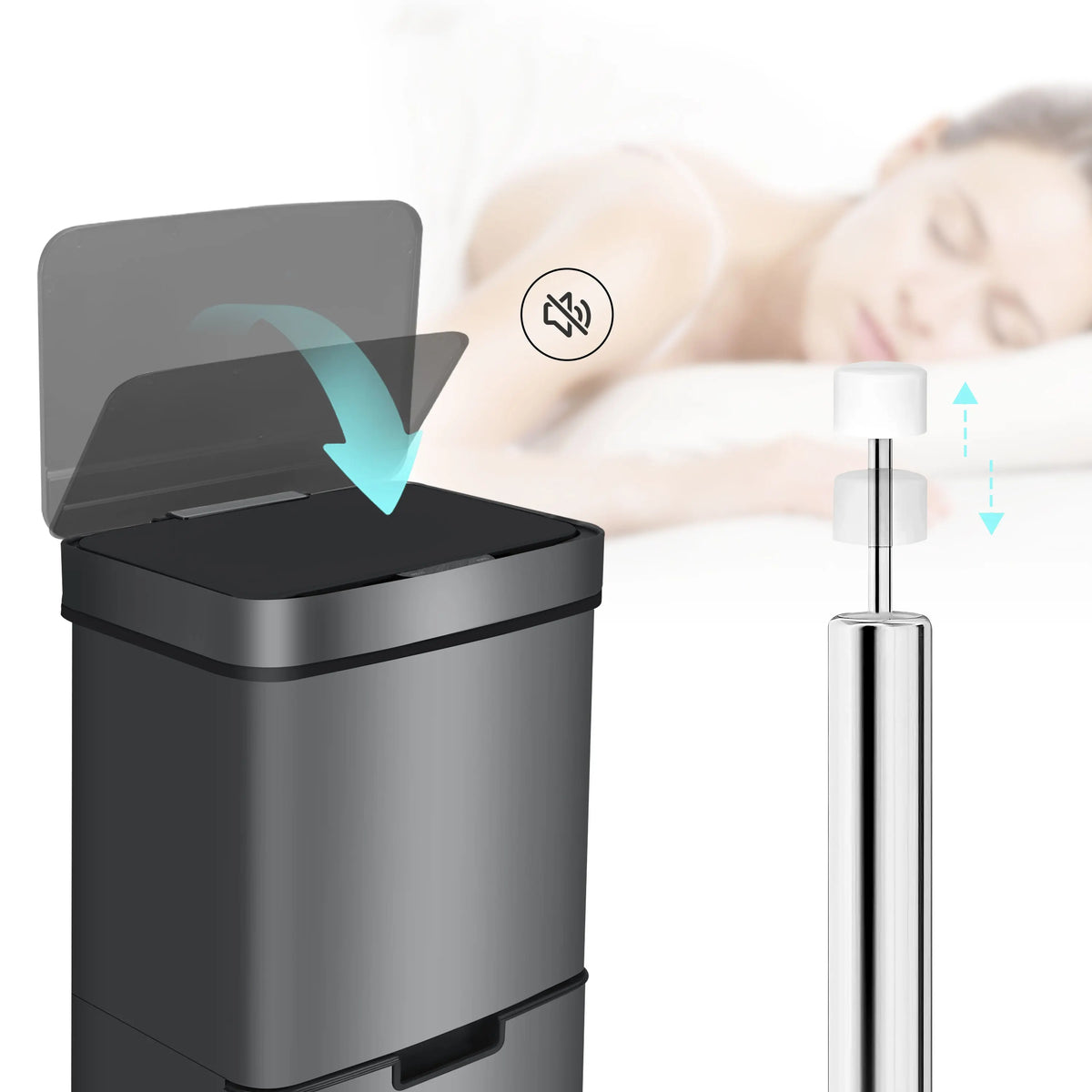 RIBELLI Mülleimer 4 Fächer mit Sensor, 72 l, Edelstahl – Ansicht 16