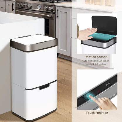 RIBELLI Mülleimer 4 Fächer mit Sensor, 72 l, Edelstahl – Ansicht 19