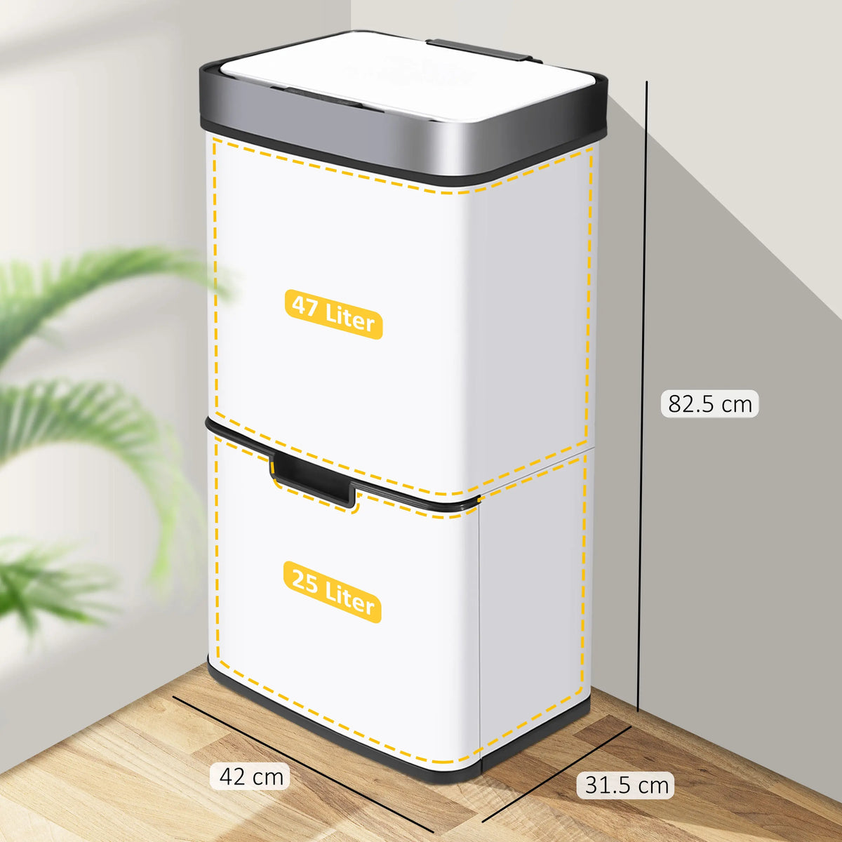 RIBELLI Mülleimer 4 Fächer mit Sensor, 72 l, Edelstahl – Ansicht 22