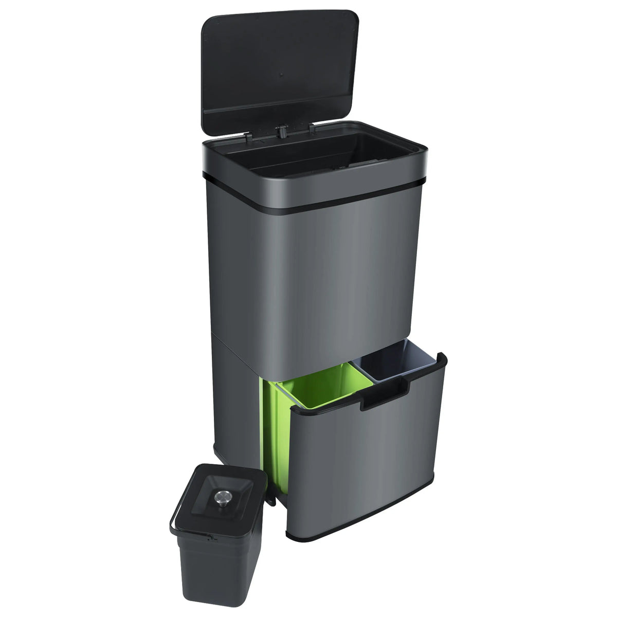 RIBELLI Mülleimer 4 Fächer mit Sensor, 72 l, Edelstahl – Ansicht 9