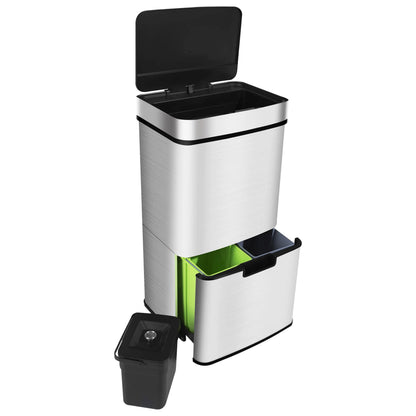 RIBELLI Mülleimer 4 Fächer mit Sensor, 72 l, Edelstahl