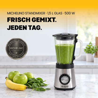 MICHELINO Standmixer 1,5 Liter Glasbehälter – 500W mit Ice-Crush & Puls-Funktion – Ansicht 2