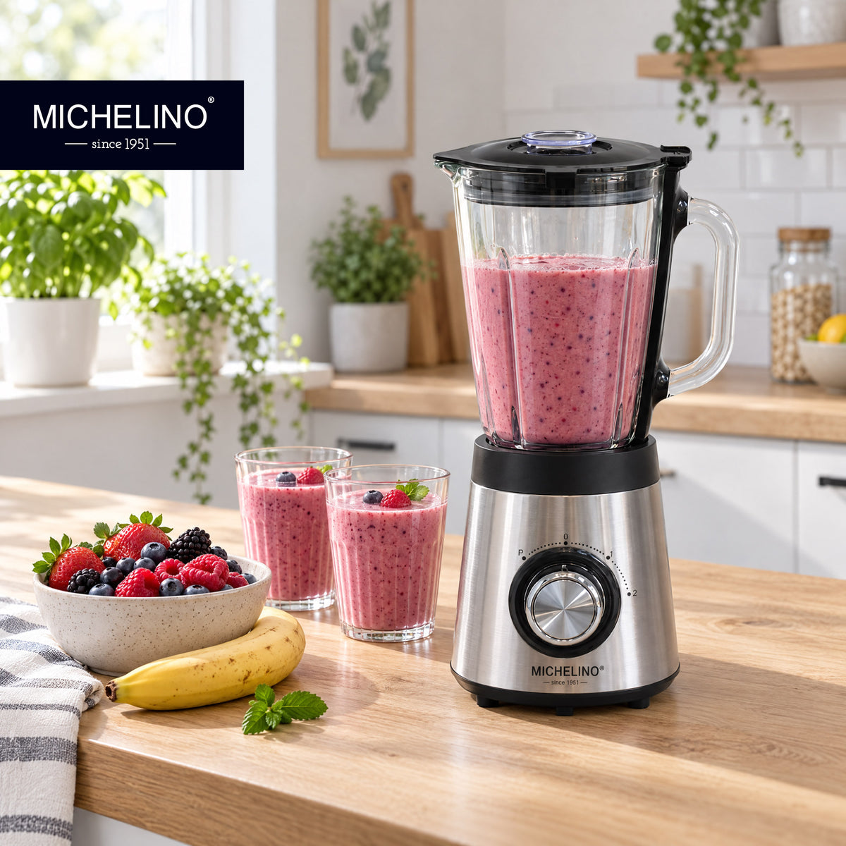 MICHELINO Standmixer 1,5 Liter Glasbehälter – 500W mit Ice-Crush & Puls-Funktion – Ansicht 5