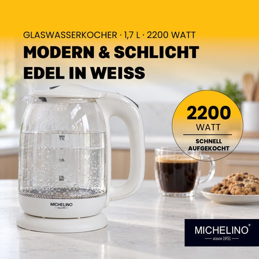 MICHELINO Wasserkocher 1,7 Liter Weiß – Edelstahl mit Temperaturwahl & LED-Display – Ansicht 2