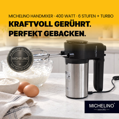 MICHELINO Handmixer 400 Watt Schwarz – Edelstahl mit 6 Stufen & Turbo – Ansicht 2