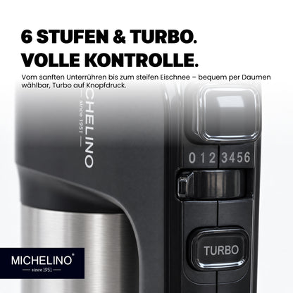 MICHELINO Handmixer 400 Watt Schwarz – Edelstahl mit 6 Stufen & Turbo – Ansicht 3