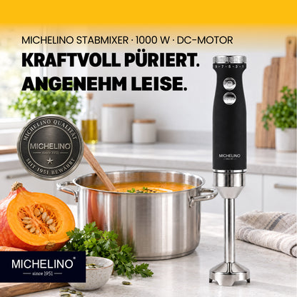 MICHELINO Stabmixer 1000 Watt Edelstahl – DC-Motor, variable Stufen & Gummischutz – Ansicht 2