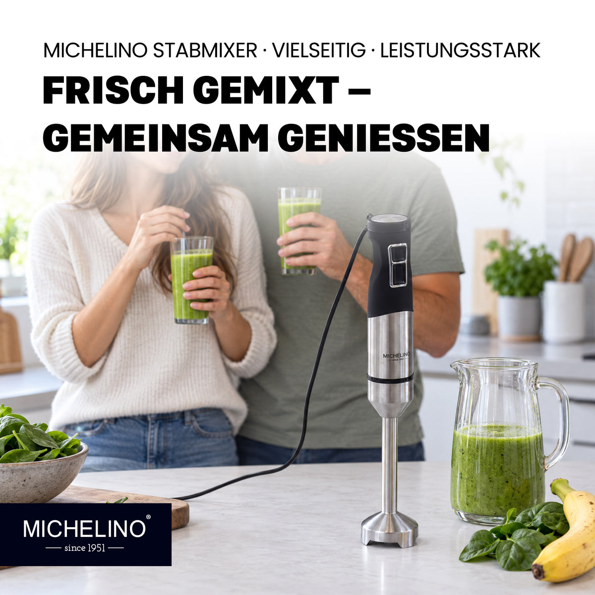 MICHELINO Stabmixer 1500 Watt Edelstahl – DC-Motor, variable Stufen & Gummischutz – Ansicht 8