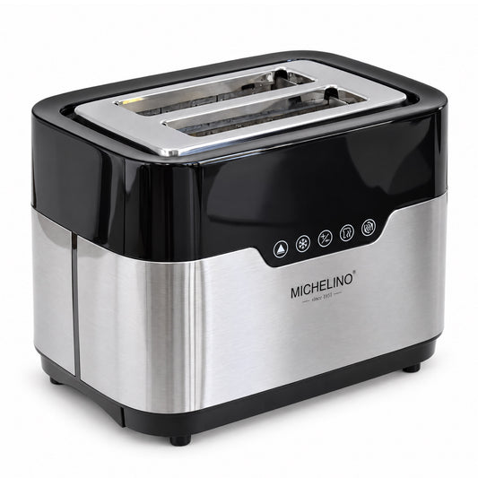 MICHELINO Toaster 2-Scheiben Edelstahl – 920W, Touch-Control, LED-Digitalanzeige, Bagelfunktion & breite Schlitze