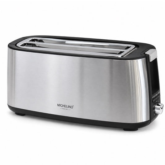 MICHELINO Langschlitz-Toaster 4-Scheiben – 1400W, Brötchenwärmer, Blockierschutz & Kabelaufwicklung