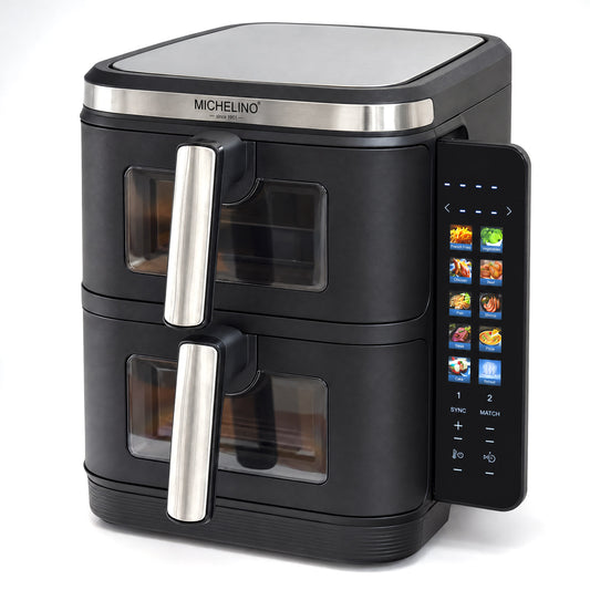 MICHELINO Doppel-Heißluftfritteuse 11 Liter – 2600W, 5,5L+5,5L, Farb-Display & Keramik