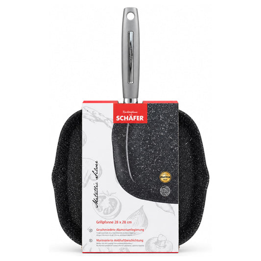 SCHÄFER Grillpfanne 28 × 28 cm Metallic Silver – Antihaftbeschichtung, induktionsgeeignet