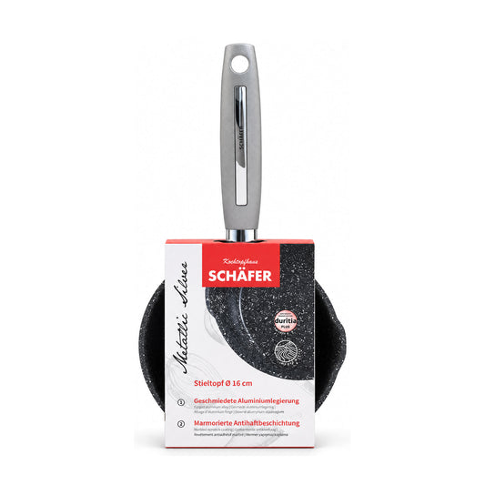 SCHÄFER Stieltopf Ø 16 cm Metallic Silver – Antihaftbeschichtung, induktionsgeeignet