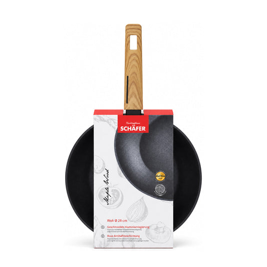 SCHÄFER Wok Ø 28 cm Maple Wood – Antihaftbeschichtung, induktionsgeeignet
