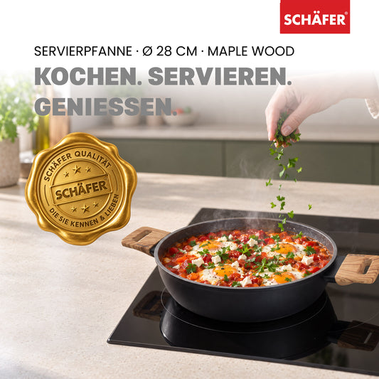SCHÄFER Servierpfanne Ø 28 cm Maple Wood mit Glasdeckel – Antihaftbeschichtung, induktionsgeeignet – Ansicht 2