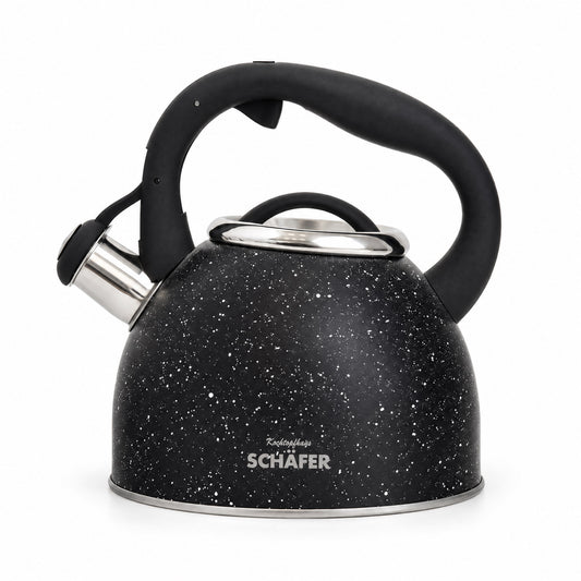 SCHÄFER Edelstahl Flötenkessel 2,5 l Black mit Softgriff