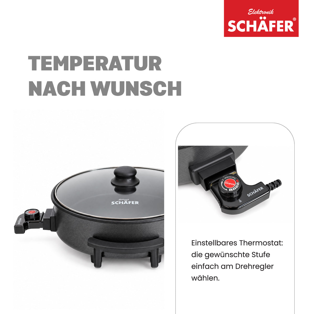 SCHÄFER Multipfanne Ø 36 cm Antihaftbeschichtung 7 cm tief 1500 Watt – Ansicht 3