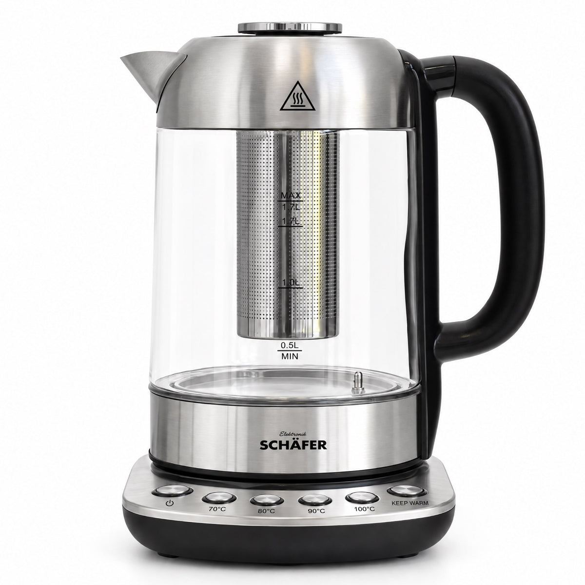 SCHÄFER Wasserkocher 1,7 l Temperaturwahl Silber 2200 Watt