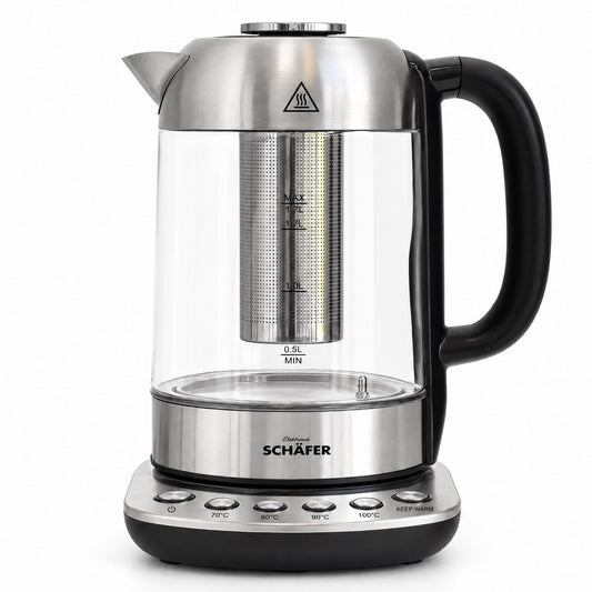 SCHÄFER Wasserkocher 1,7 l Temperaturwahl Silber 2200 Watt