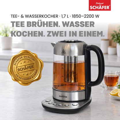 SCHÄFER Wasserkocher 1,7 l Temperaturwahl Silber 2200 Watt – Ansicht 2