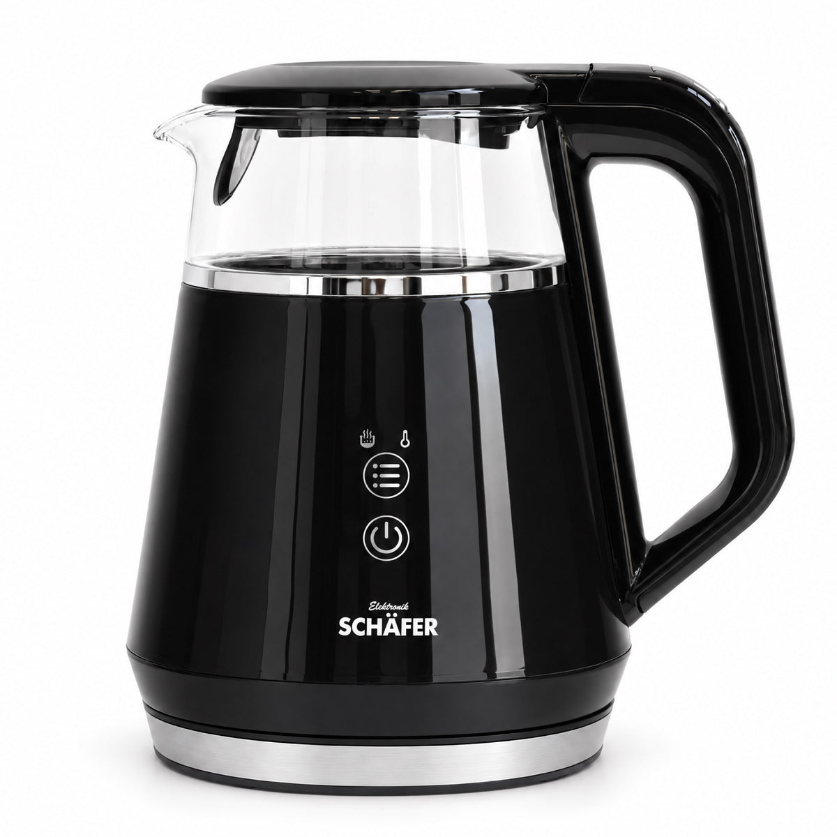 SCHÄFER Borosilikatglas Wasserkocher 1 l Schwarz mit Temperaturanzeige 1100 Watt