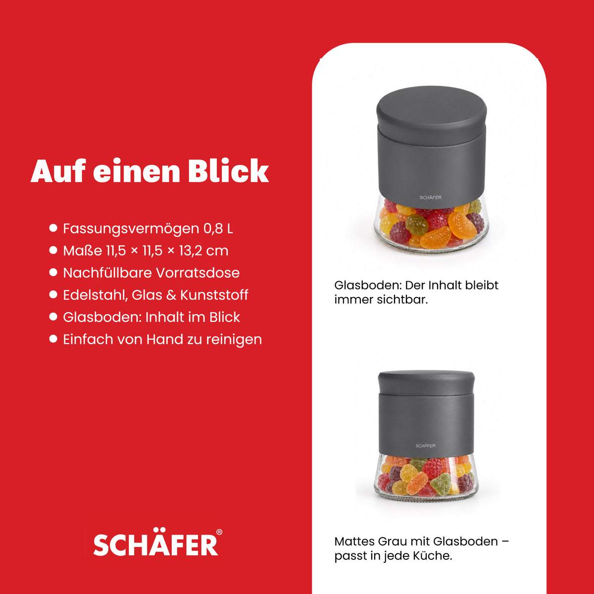 SCHÄFER Vorratsglas 800 ml Grau – Ansicht 4