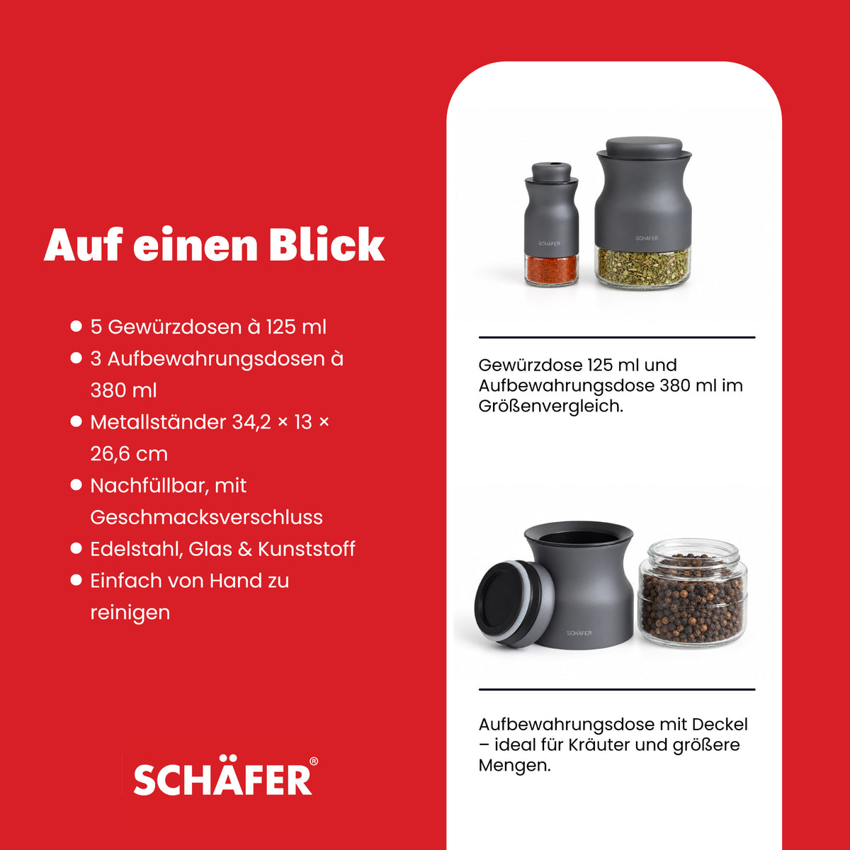 SCHÄFER 8-tlg. Gewürzregal 13 × 26,6 cm Grau – Ansicht 4