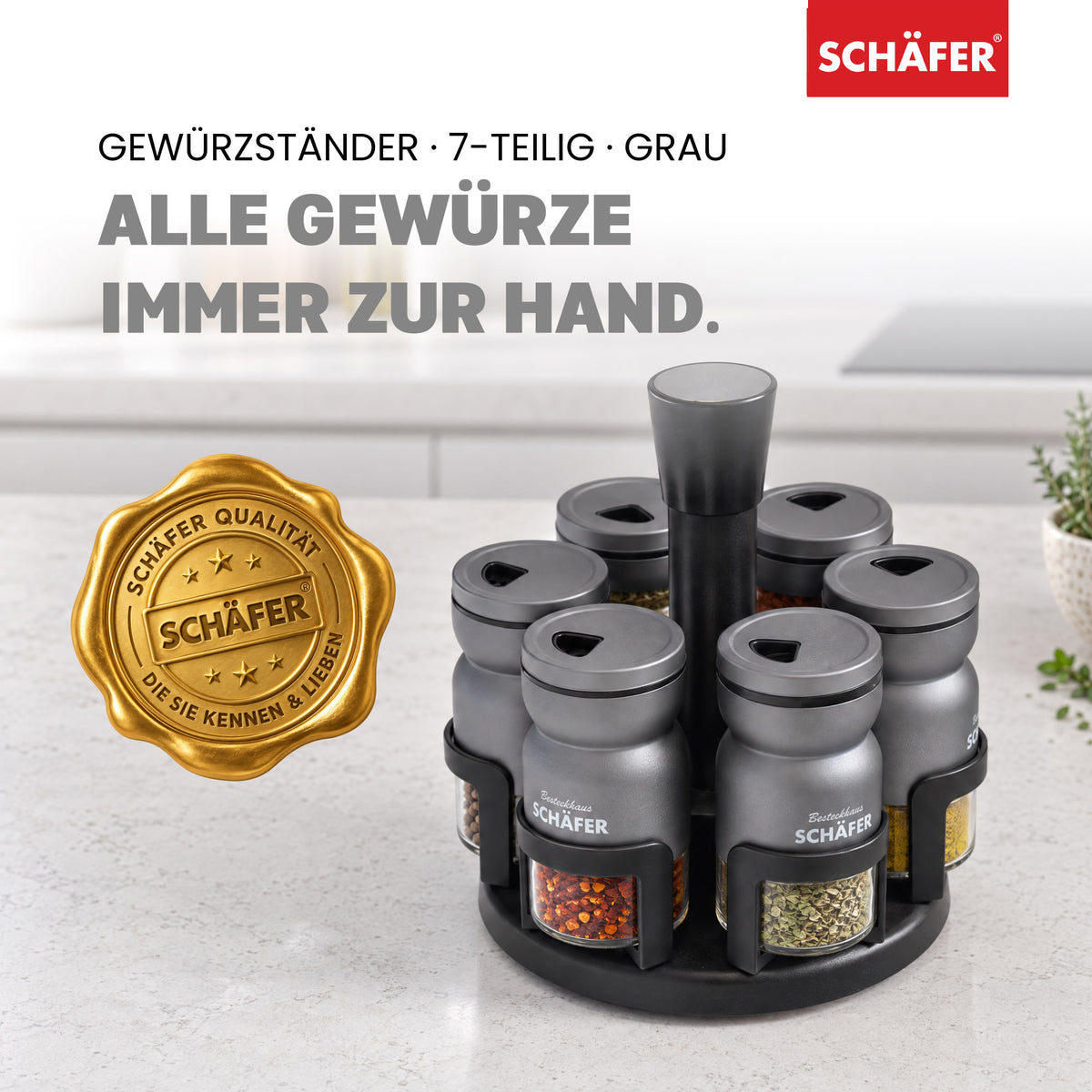 SCHÄFER 7-tlg. Gewürzständer 125 ml Grau – Ansicht 2
