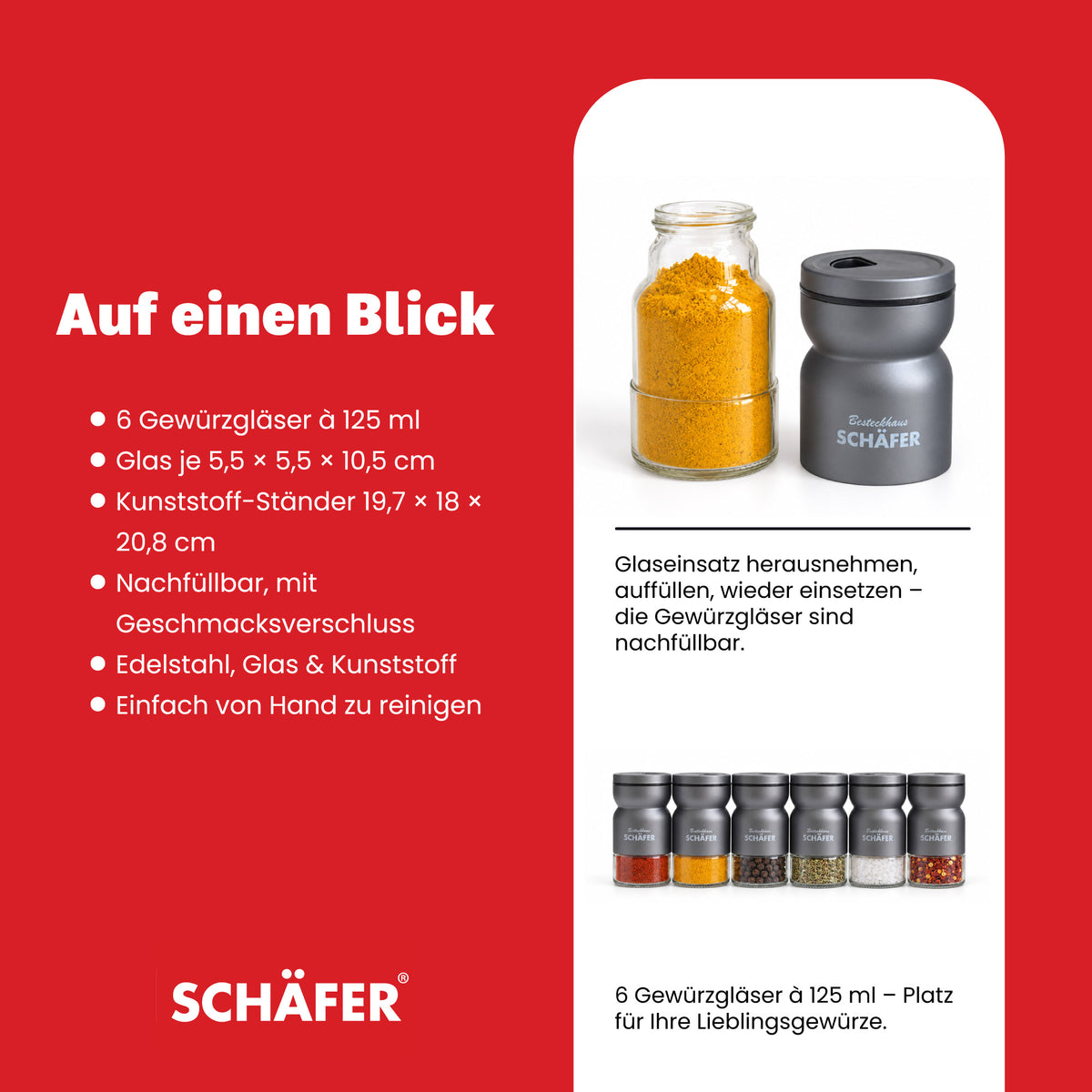 SCHÄFER 7-tlg. Gewürzständer 125 ml Grau – Ansicht 4