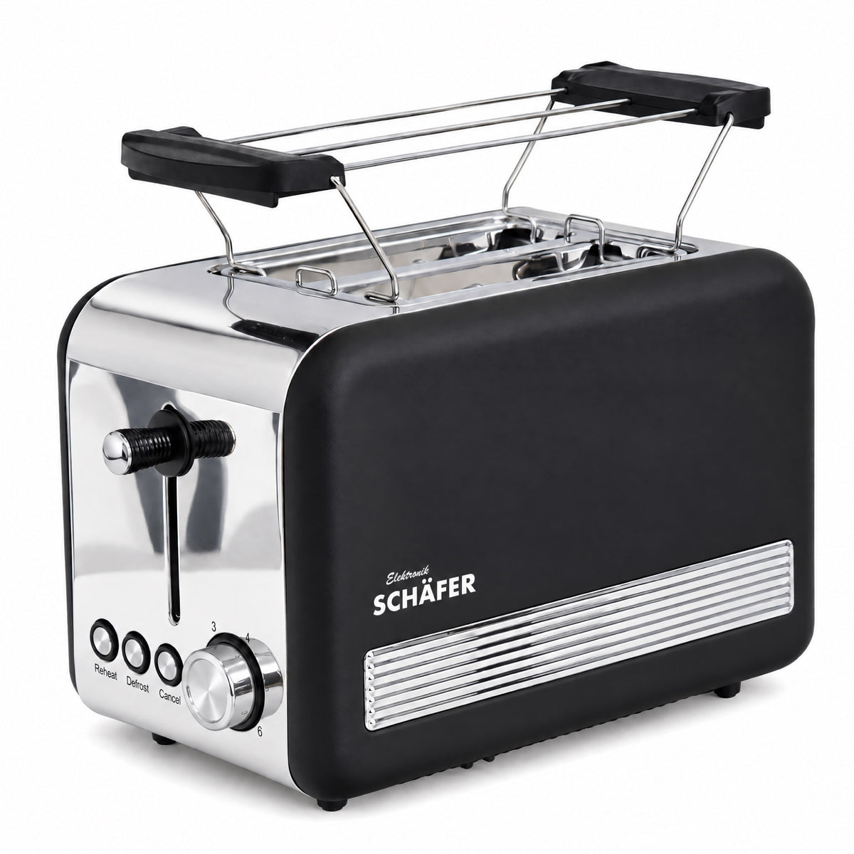 SCHÄFER Edelstahl Toaster 2 Scheiben Cool-Touch Schwarz/Silber 850 Watt